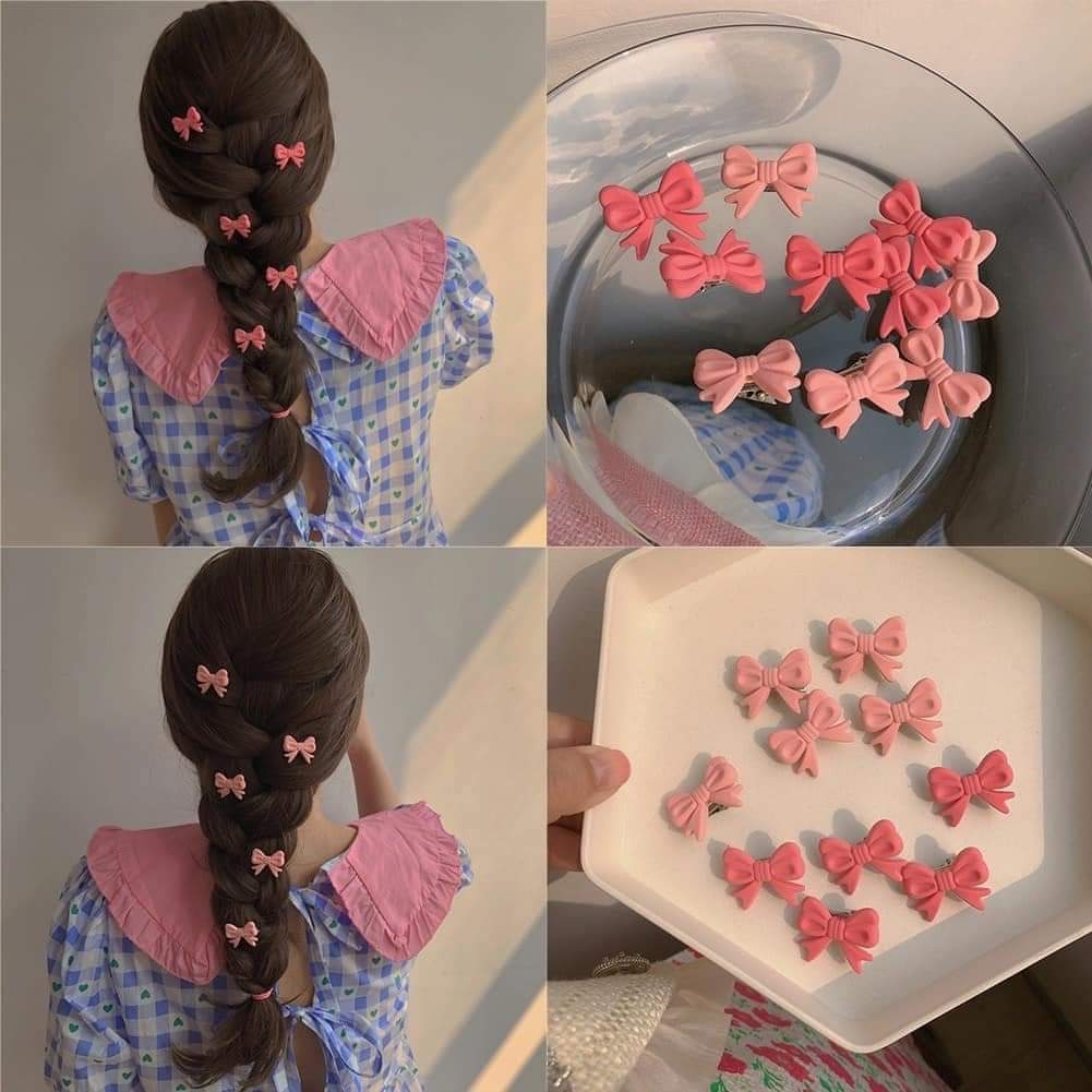 Kẹp tóc mái nơ hồng cute (set 2 cái)