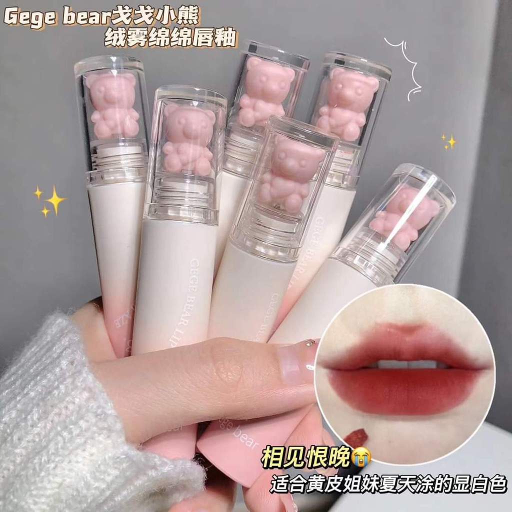 Son kem lì Gege Bear Lip Glaze - 3g (nắp gấu cute)