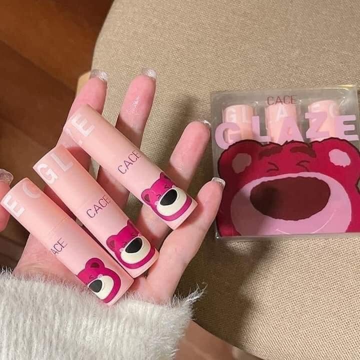 Son kem gấu dâu Lotso - Cace Berry Bear Matte Lip Mud - 3g (set 3 cây son)