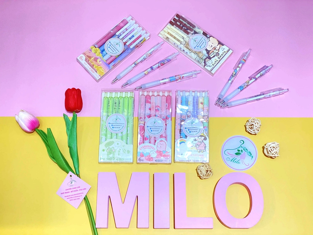 Set 6 bút bi hoạt hình cute (mực đen)