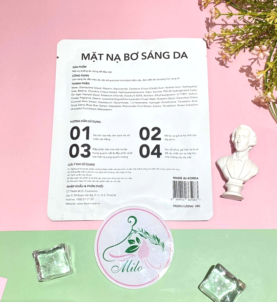 Mặt nạ bơ tinh khiết Hydrogel Da By M.O.I sáng da - 38g (màu trắng)