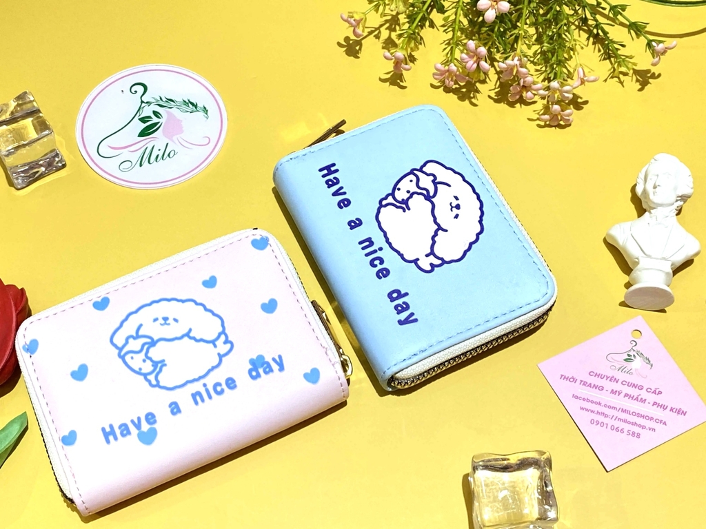 Ví ngắn cầm tay gấu cún (have a nice day)
