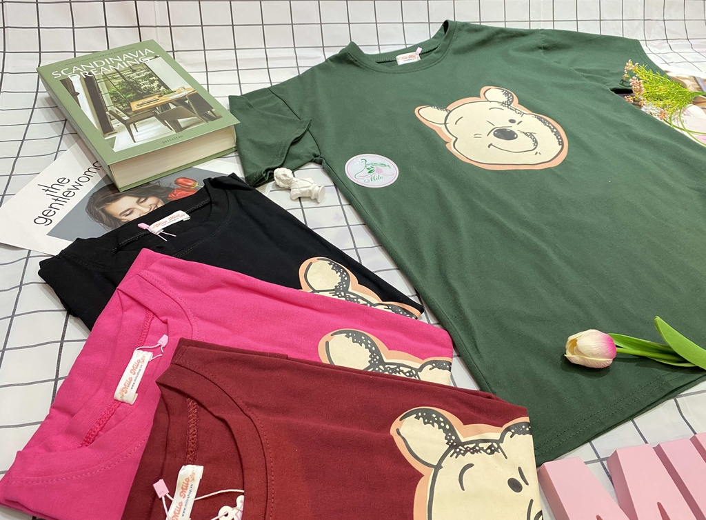 Áo thun cotton hình gấu cute mix màu