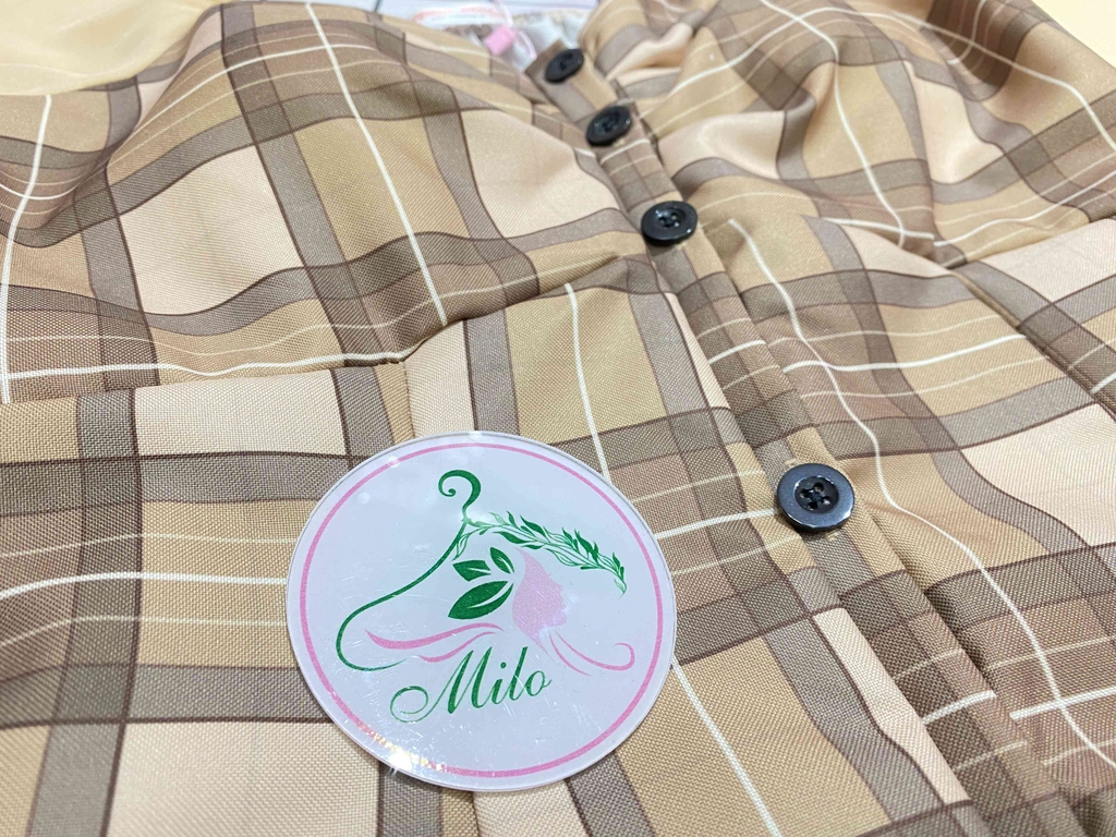 Đầm caro cài nút phối tay bèo (có mút)