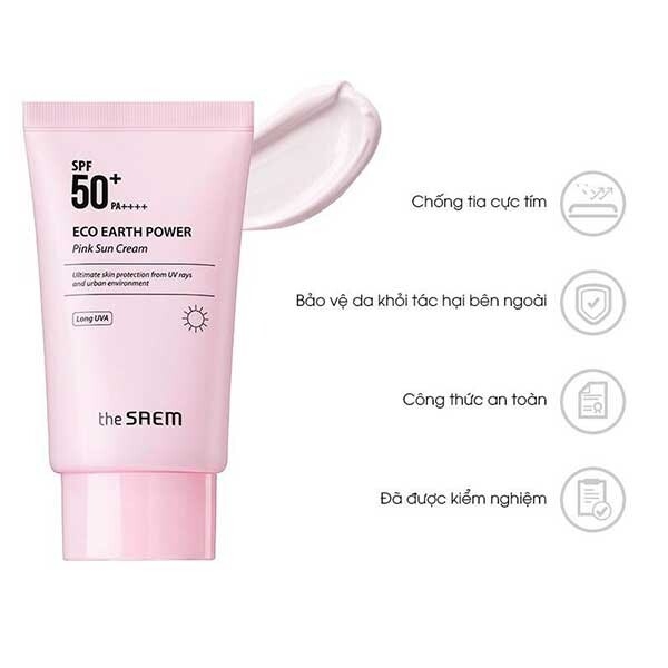 Kem chống nắng The Saem Eco Earth Pink Sun Cream SPF 50+PA++++ 50g