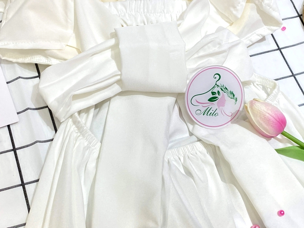 Đầm maxi cánh tiên khoét eo thắt nơ lưng