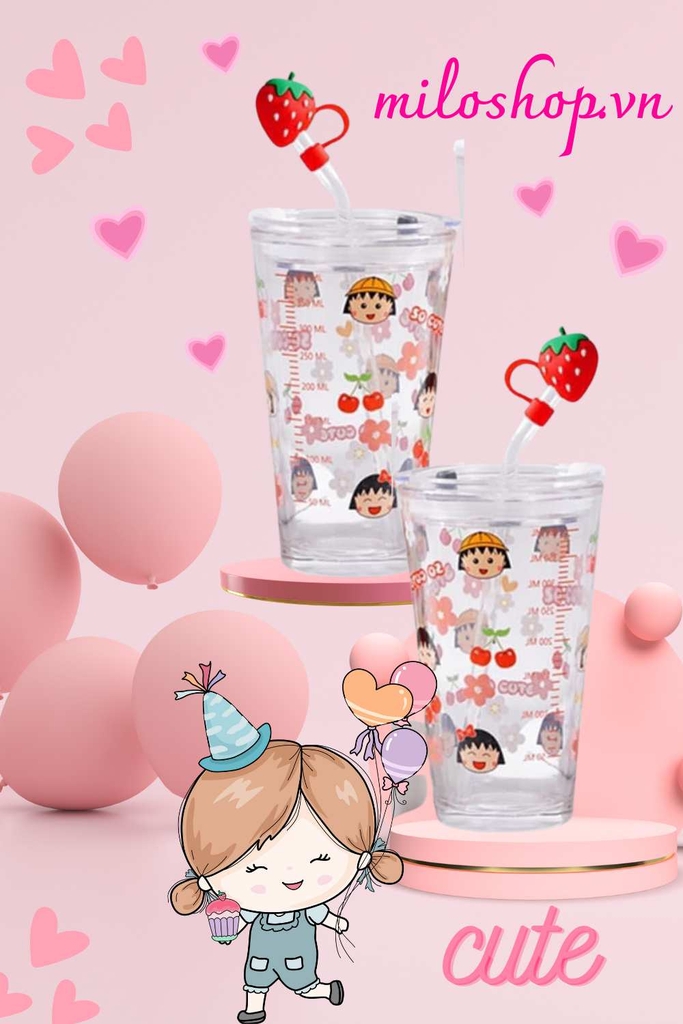 Ly thủy tinh hình bé gái chữ so cute 450ml (ly có chia vạch)