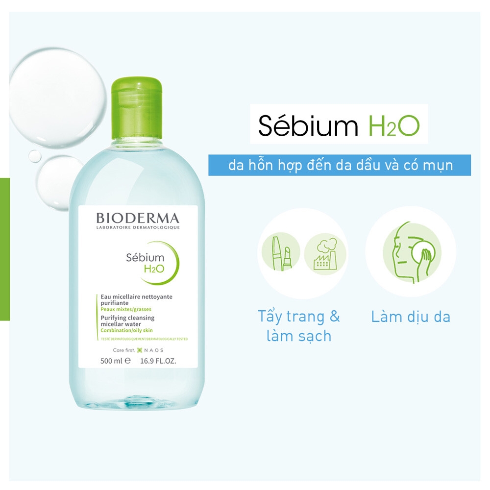 Nước tẩy trang Bioderma Sébium H2O dành cho da dầu & hỗn hợp - 500ml (Xanh)