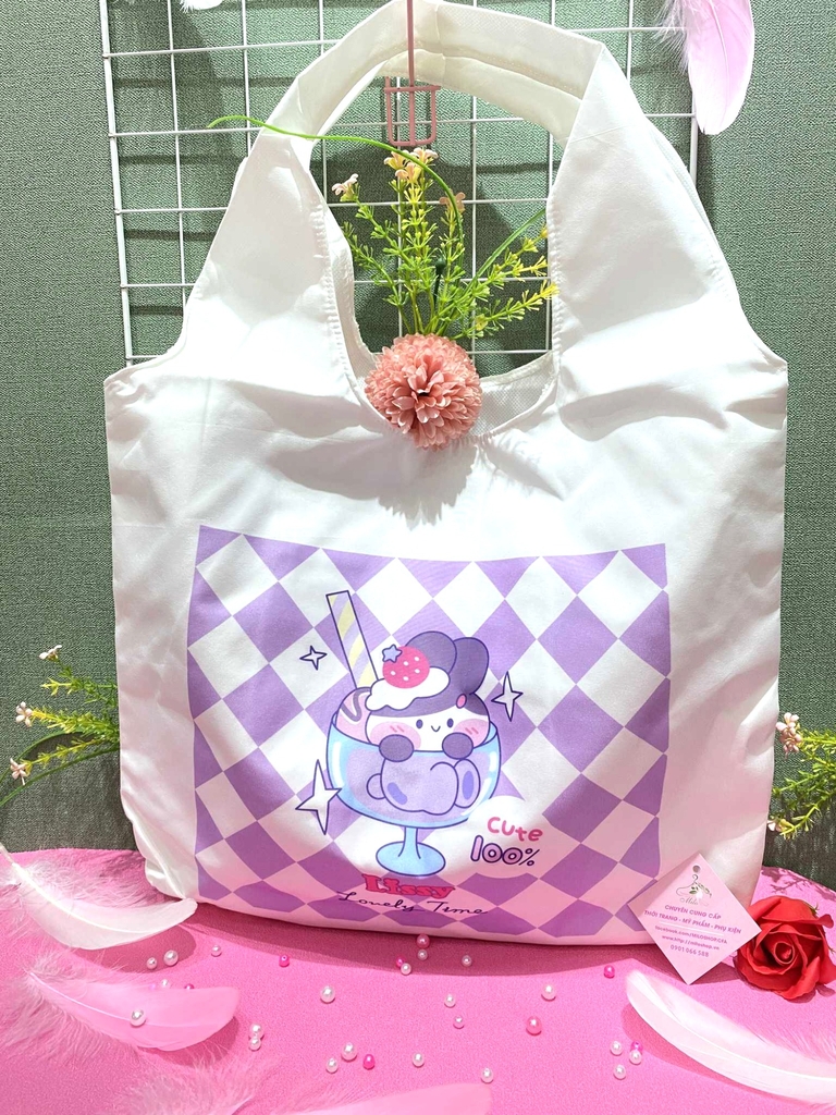Túi tote vuông form bầu hình cute