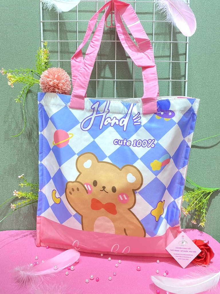 Túi tote vuông lớn form hộp mix hình cute
