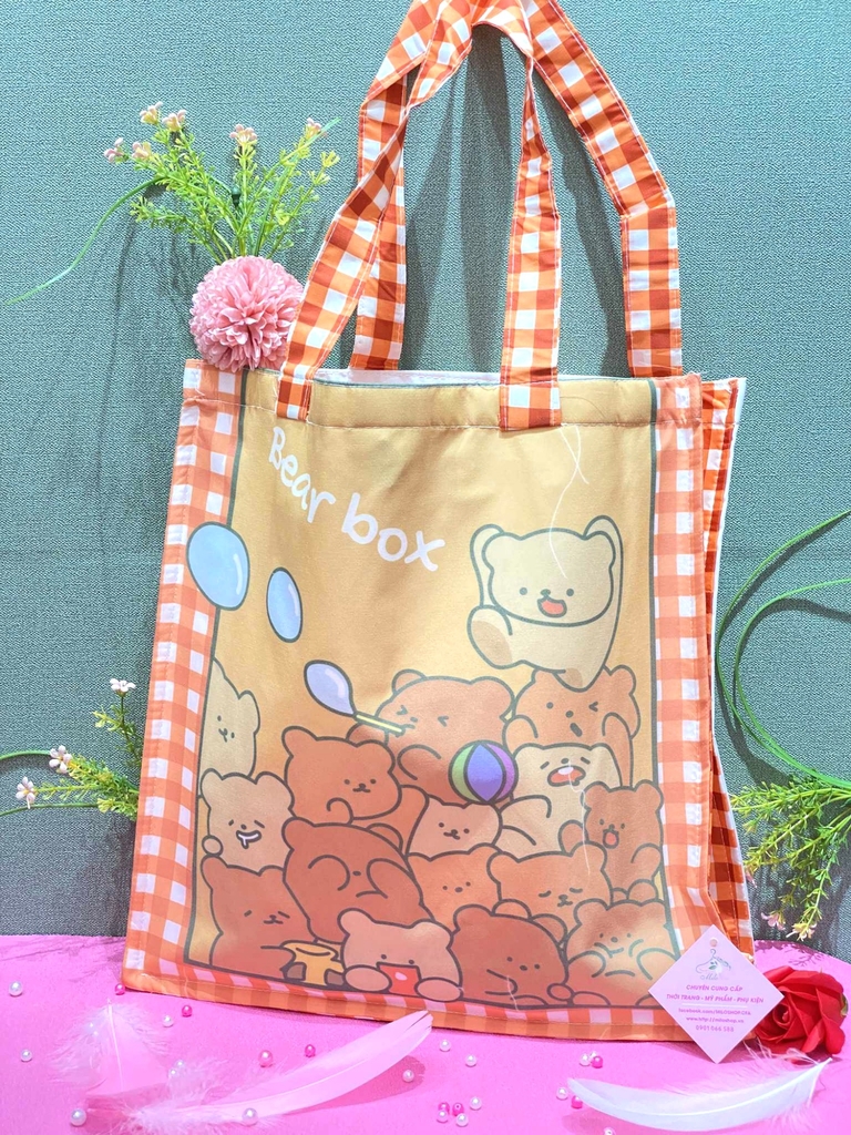 Túi tote vuông lớn form hộp mix hình cute