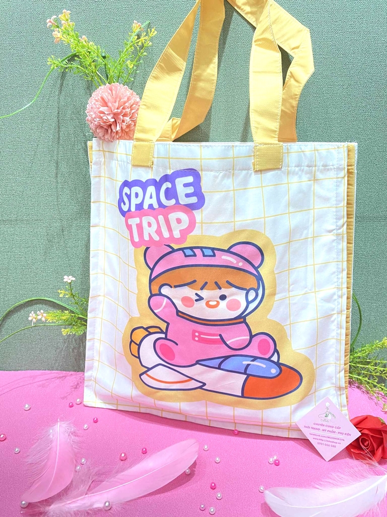 Túi tote vuông lớn form hộp mix hình cute
