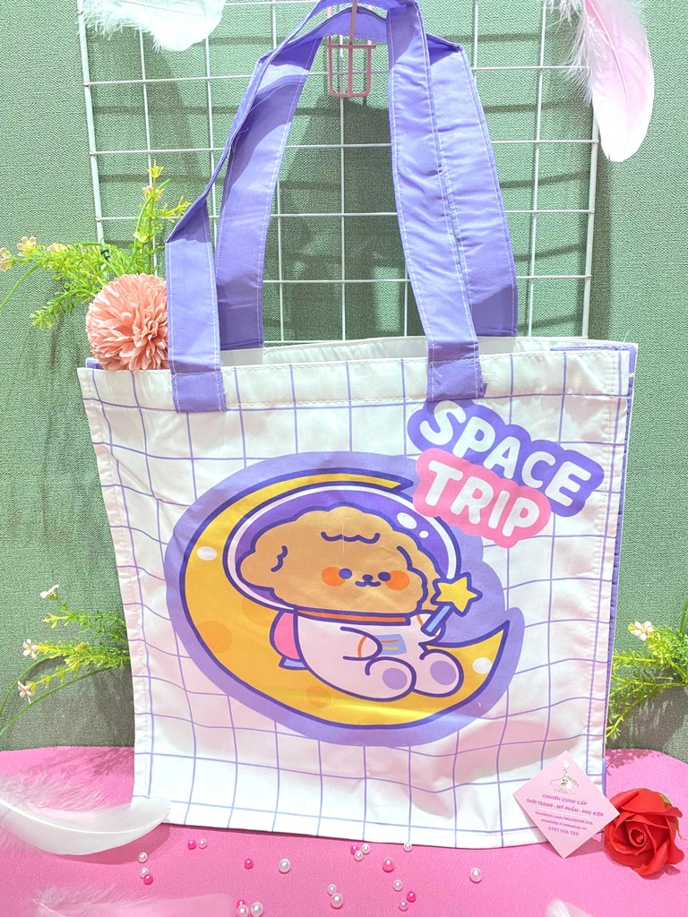 Túi tote vuông lớn form hộp mix hình cute