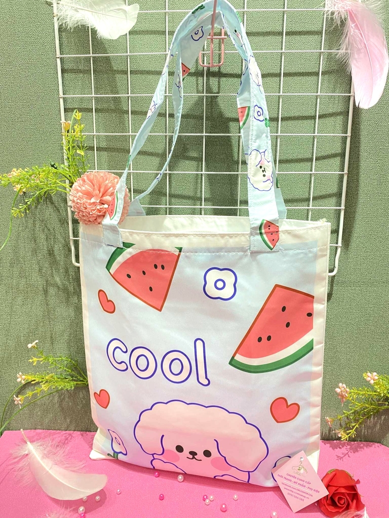 Túi tote form vuông vừa cơ bản mix hình cute