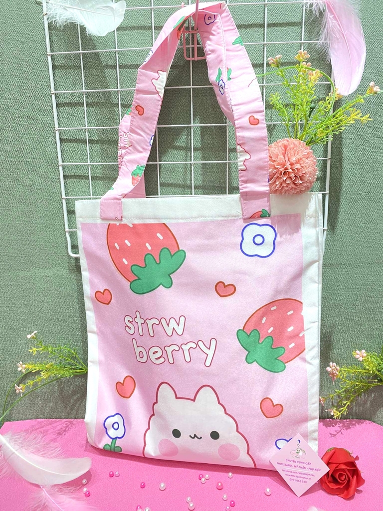 Túi tote form vuông vừa cơ bản mix hình cute