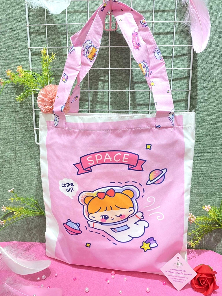 Túi tote form vuông vừa cơ bản mix hình cute