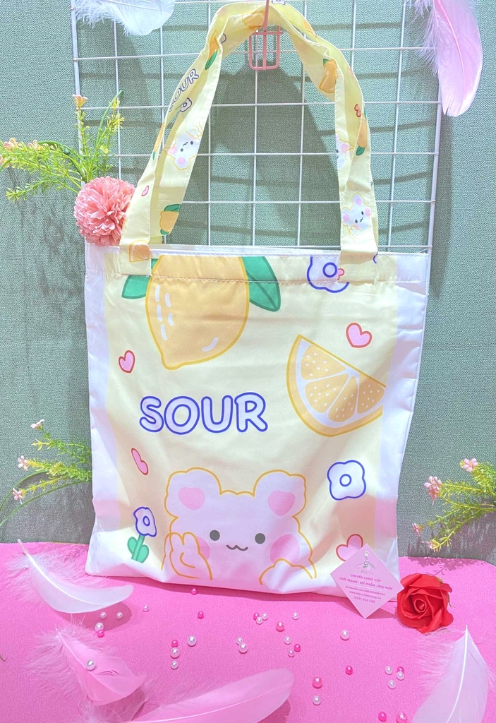 Túi tote form vuông vừa cơ bản mix hình cute