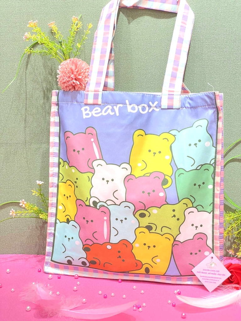 Túi tote vuông lớn form hộp mix hình cute