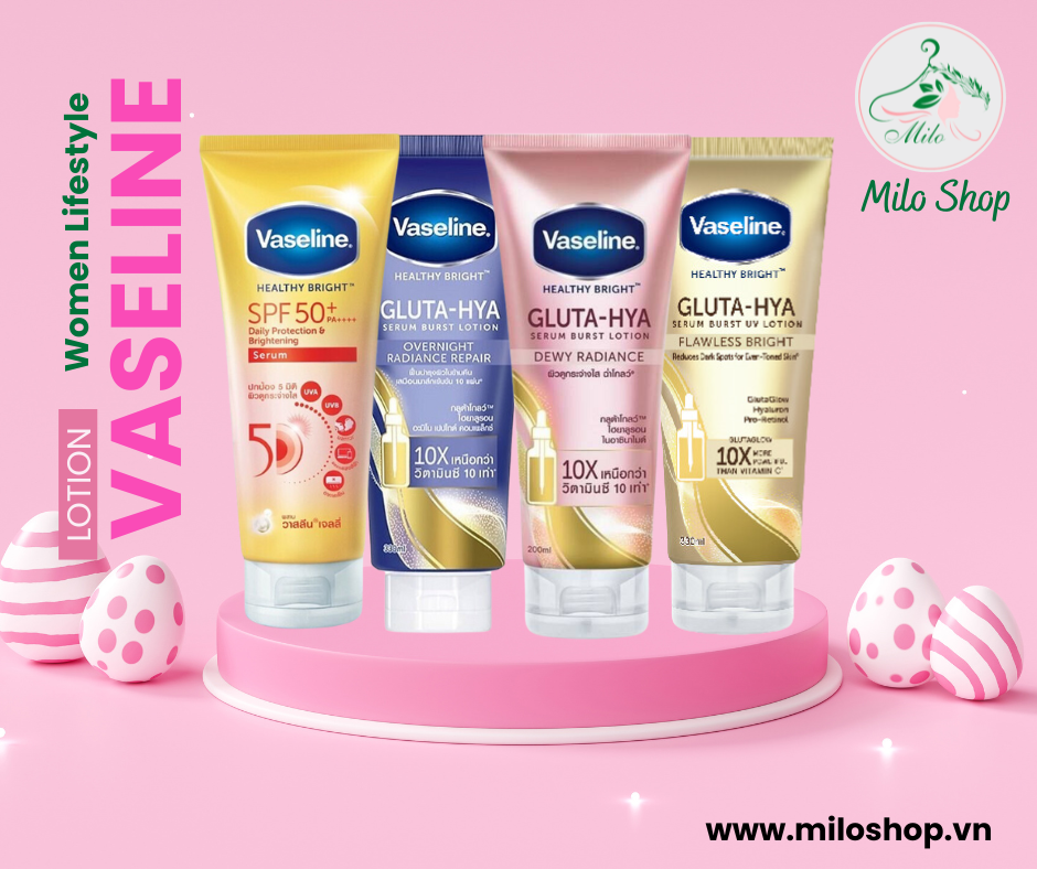 Sữa dưỡng thể Vaseline Healthy Bright Gluta HYA Serum 10X Thái Lan- 300ml (màu hồng)