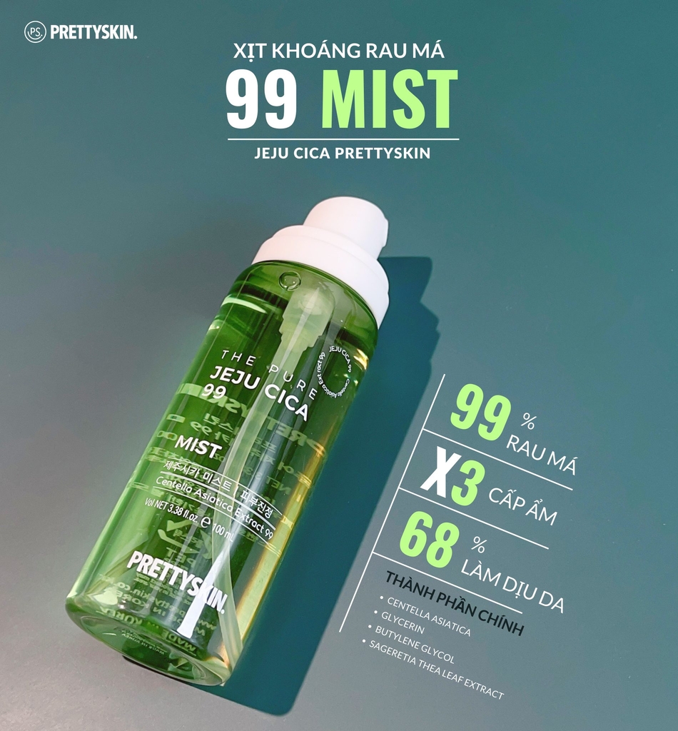 Xịt khoáng rau má Pretty Skin The Pure Jeju Cica 99 Mist - 100ml