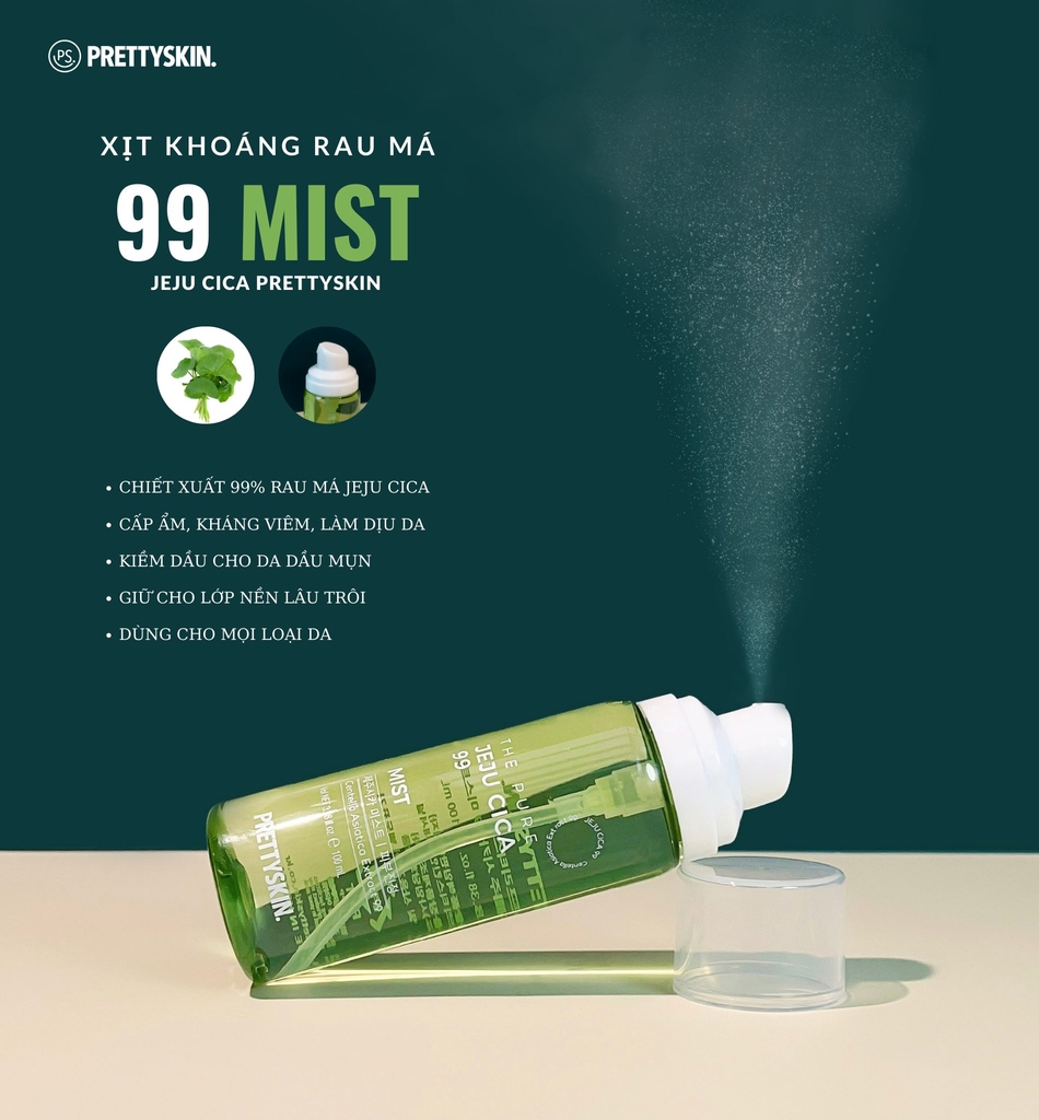 Xịt khoáng rau má Pretty Skin The Pure Jeju Cica 99 Mist - 100ml