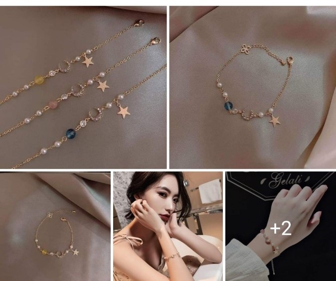 Vòng tay hình trăng sao mix hạt ngọc