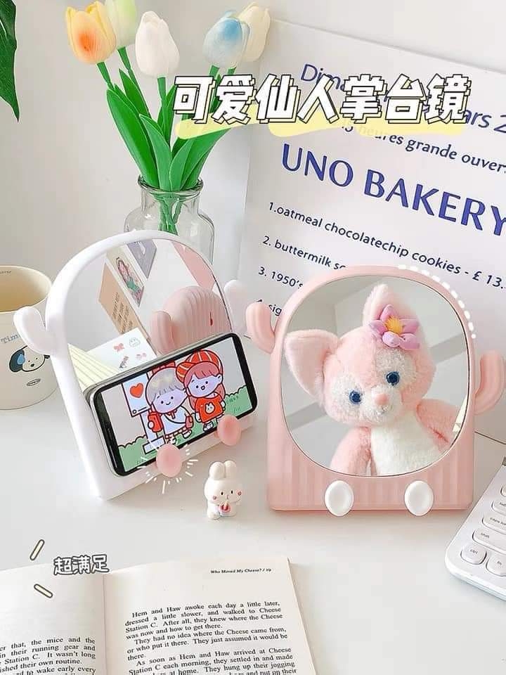 Gương make up để bàn hình xương rồng cute
