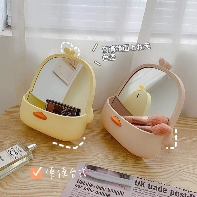Gương make up để bàn hình vịt cute Mengshang (có khay để đồ)