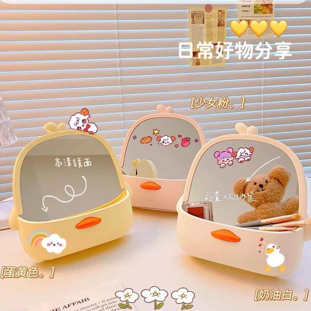 Gương make up để bàn hình vịt cute Mengshang (có khay để đồ)