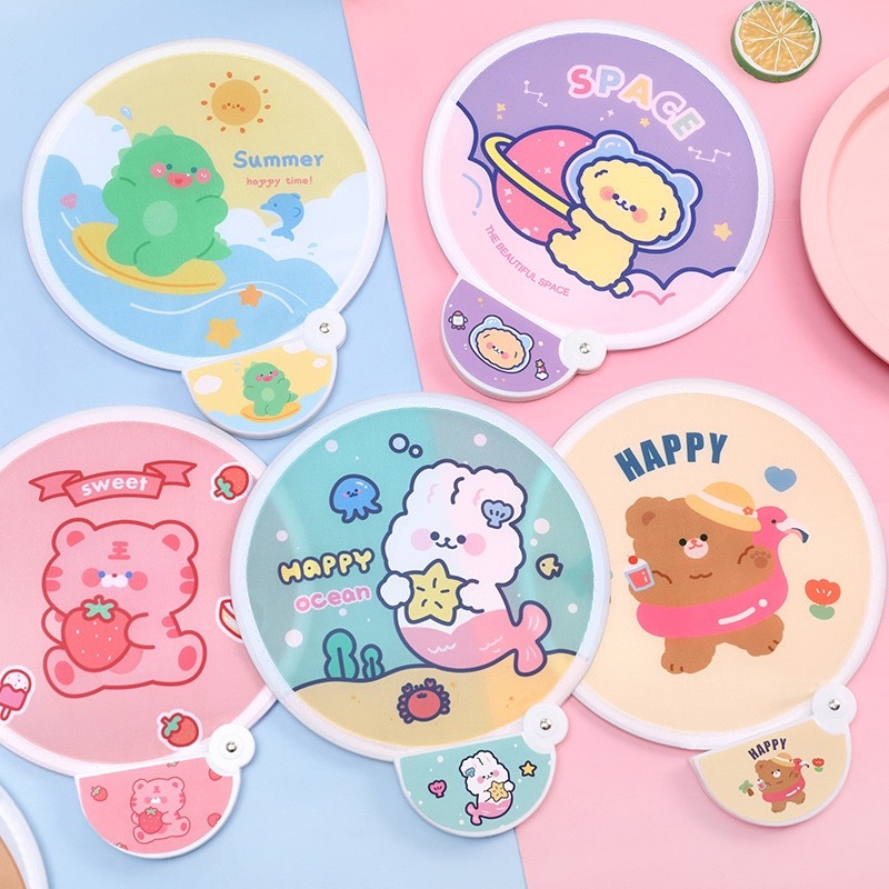 Quạt gấp tự bung mini hoạt hình cute