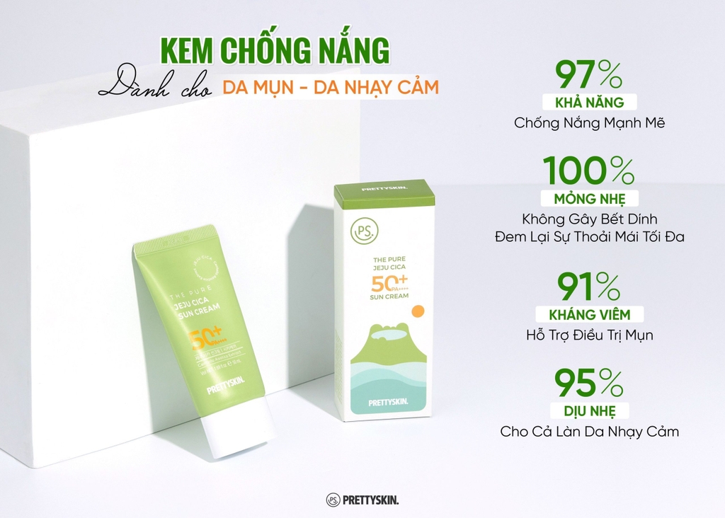 Kem chống nắng rau má Pretty Skin The Pure Jeju Cica Sun Cream 50ml - SPF50/+PA++++