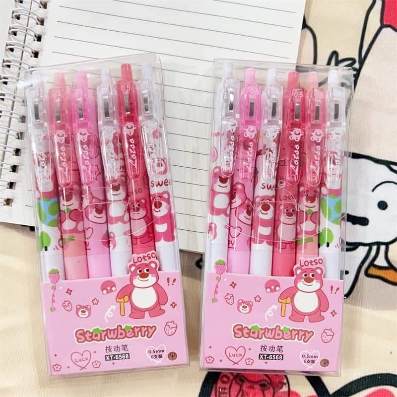Set 6 bút bi gel gấu dâu Lotso