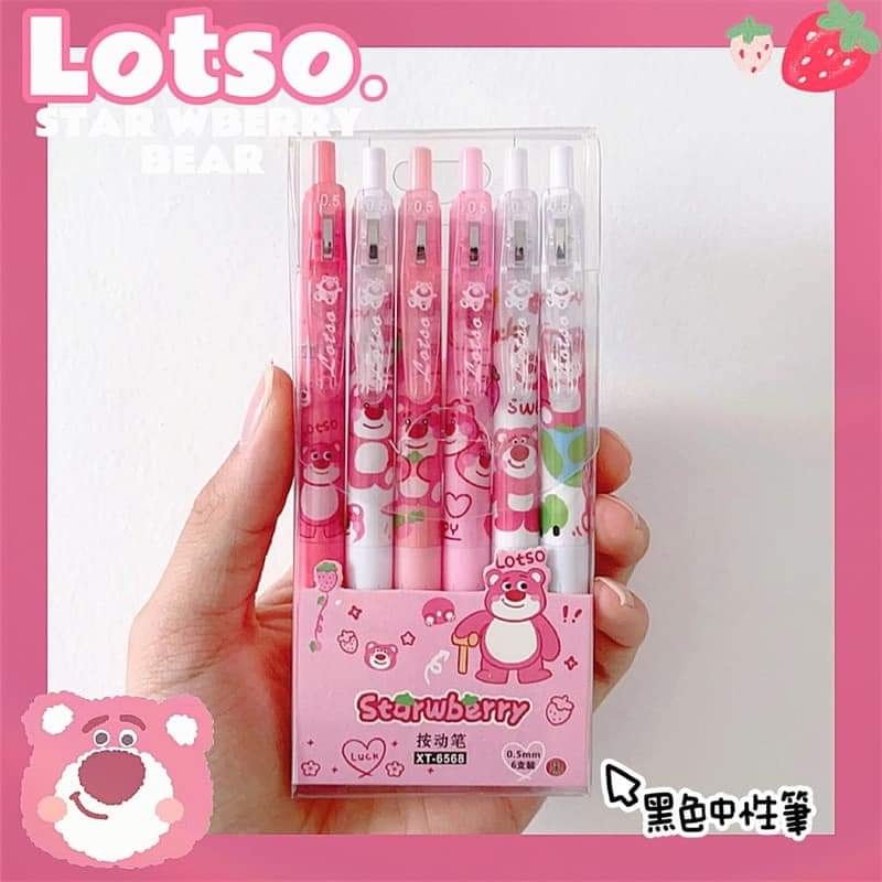 Set 6 bút bi gel gấu dâu Lotso