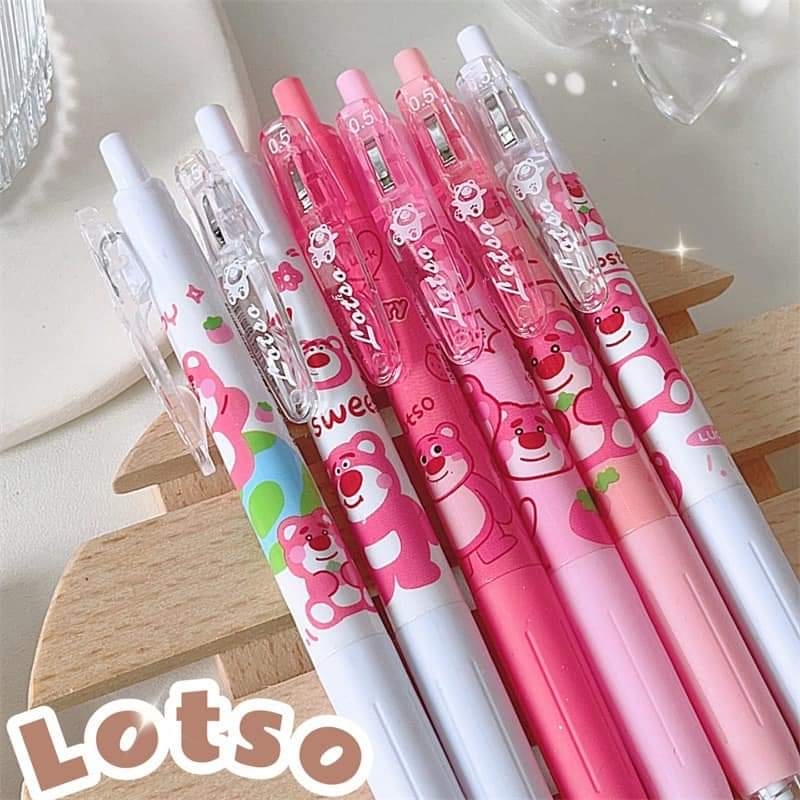 Set 6 bút bi gel gấu dâu Lotso