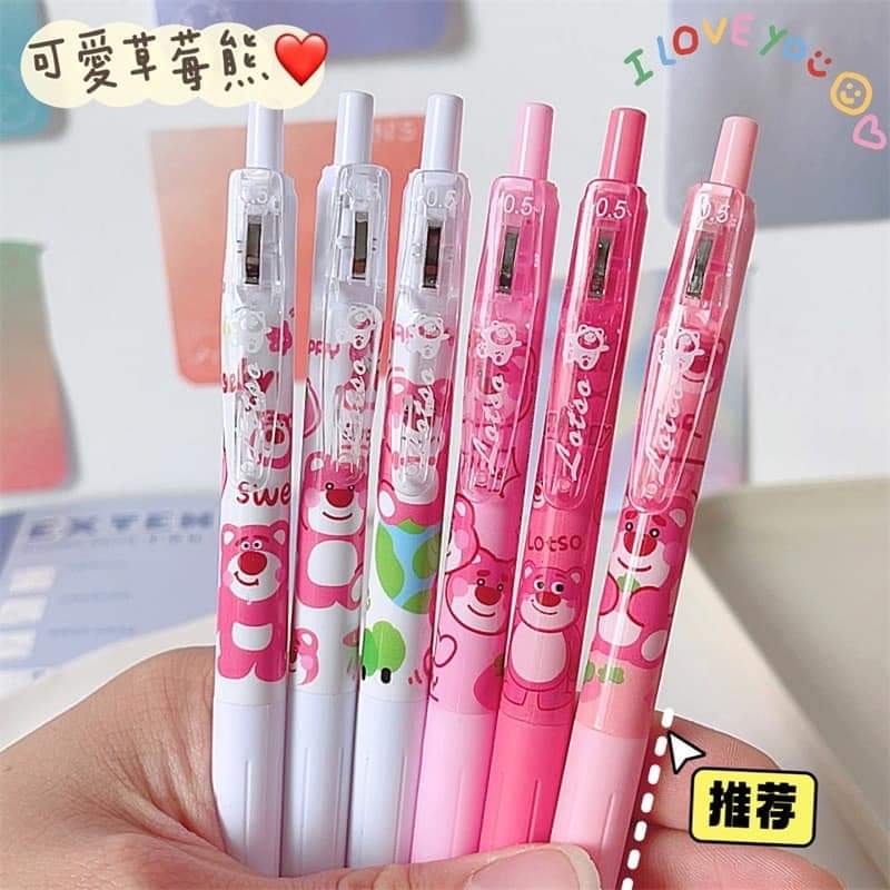 Set 6 bút bi gel gấu dâu Lotso