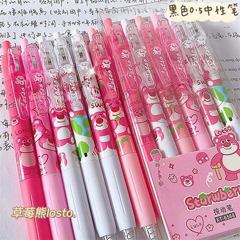 Set 6 bút bi gel gấu dâu Lotso