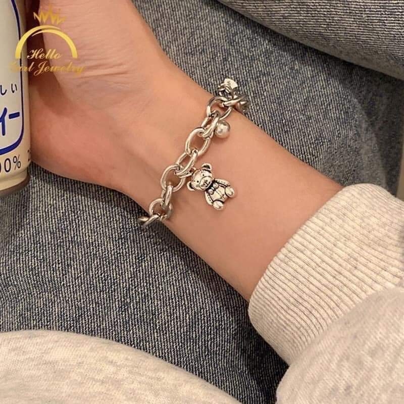 Lắc tay hợp kim cao cấp phối charm gấu bear cute