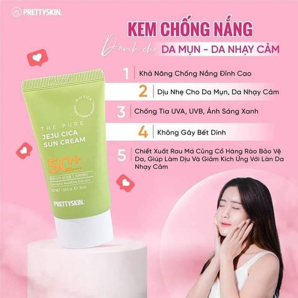 Kem chống nắng rau má Pretty Skin The Pure Jeju Cica Sun Cream 50ml - SPF50/+PA++++