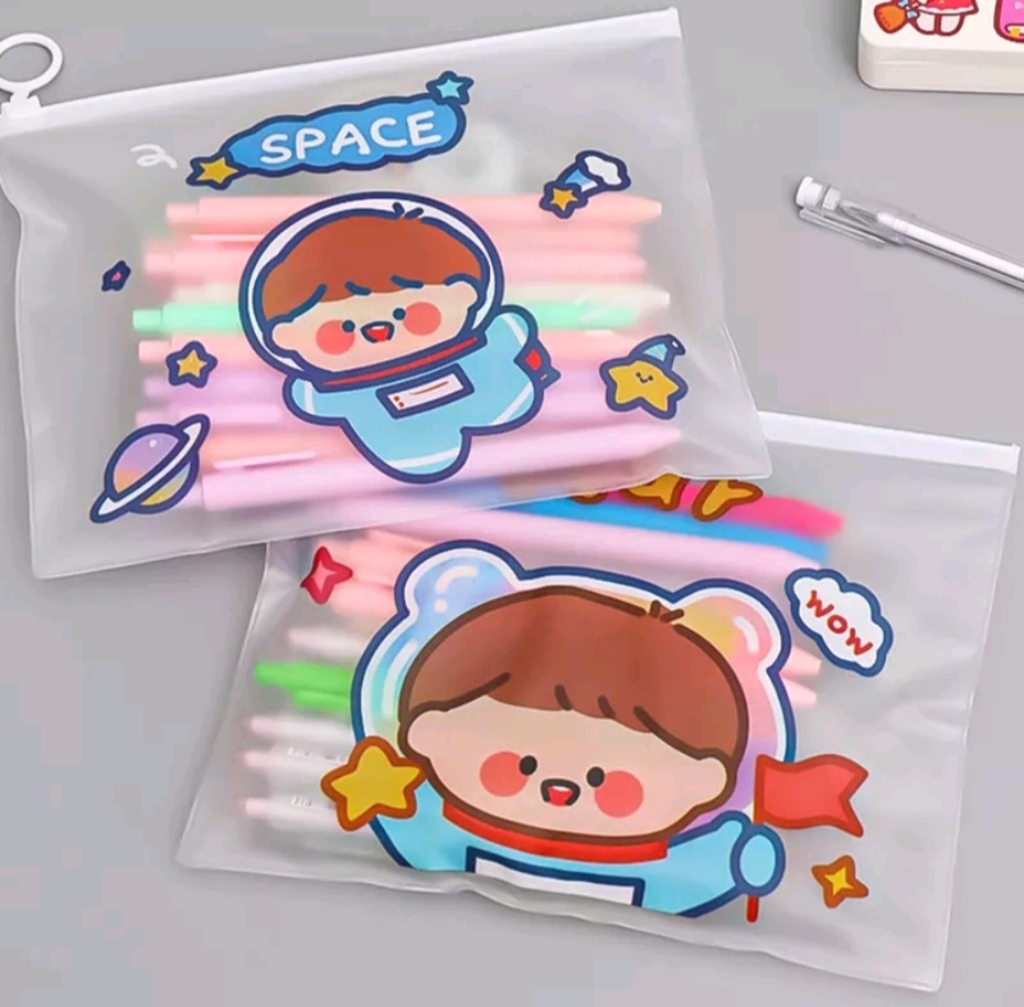 Túi zip trong Space đựng bút viết hình cute (size 17.5cm x 21cm)