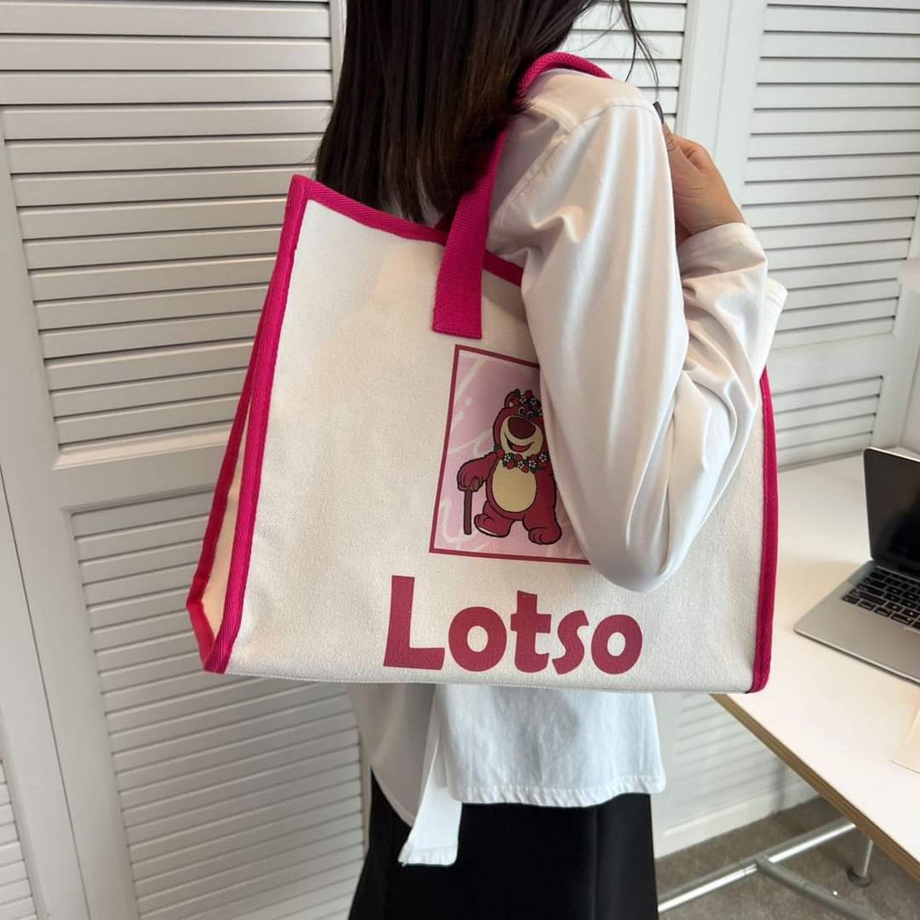 Túi xách Canvas gấu dâu Lotso size to