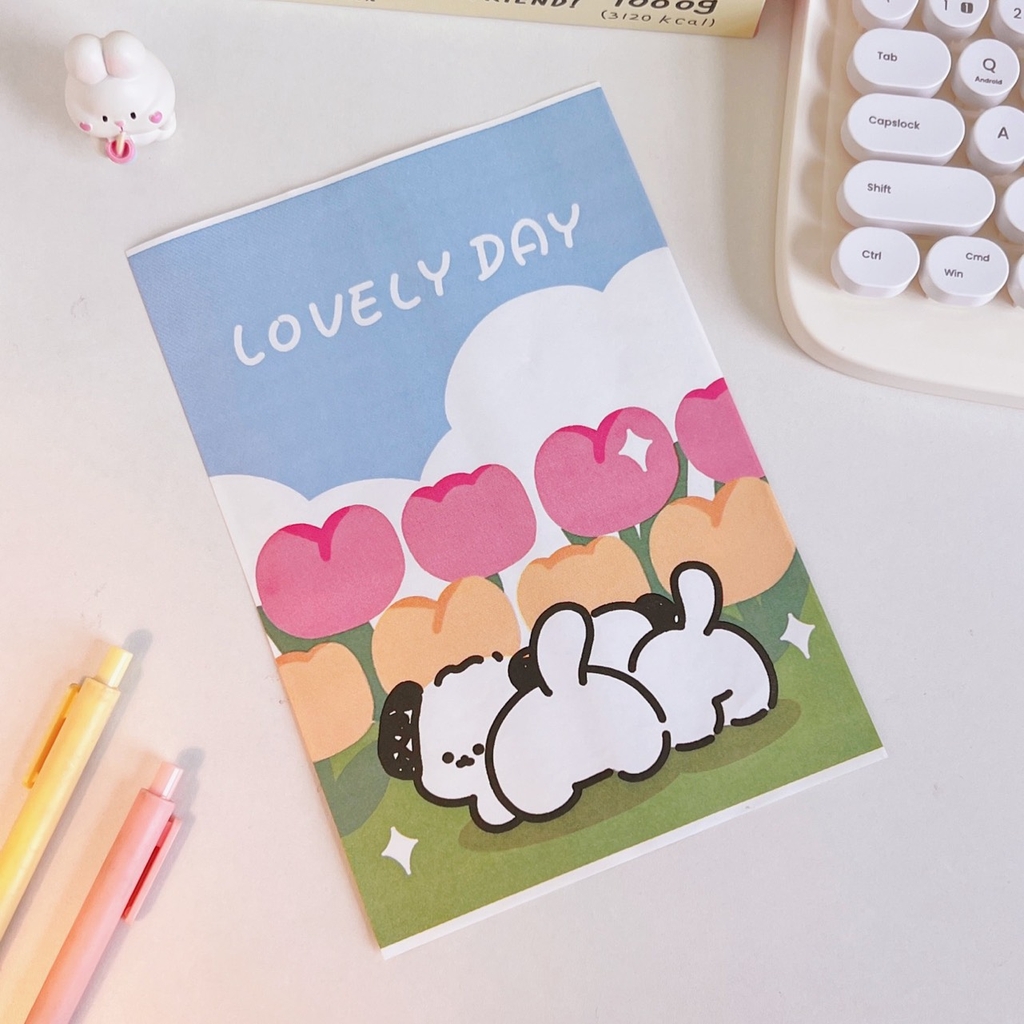 Túi giấy lụa hình cún hoa tulip (14.5cm x 21cm)