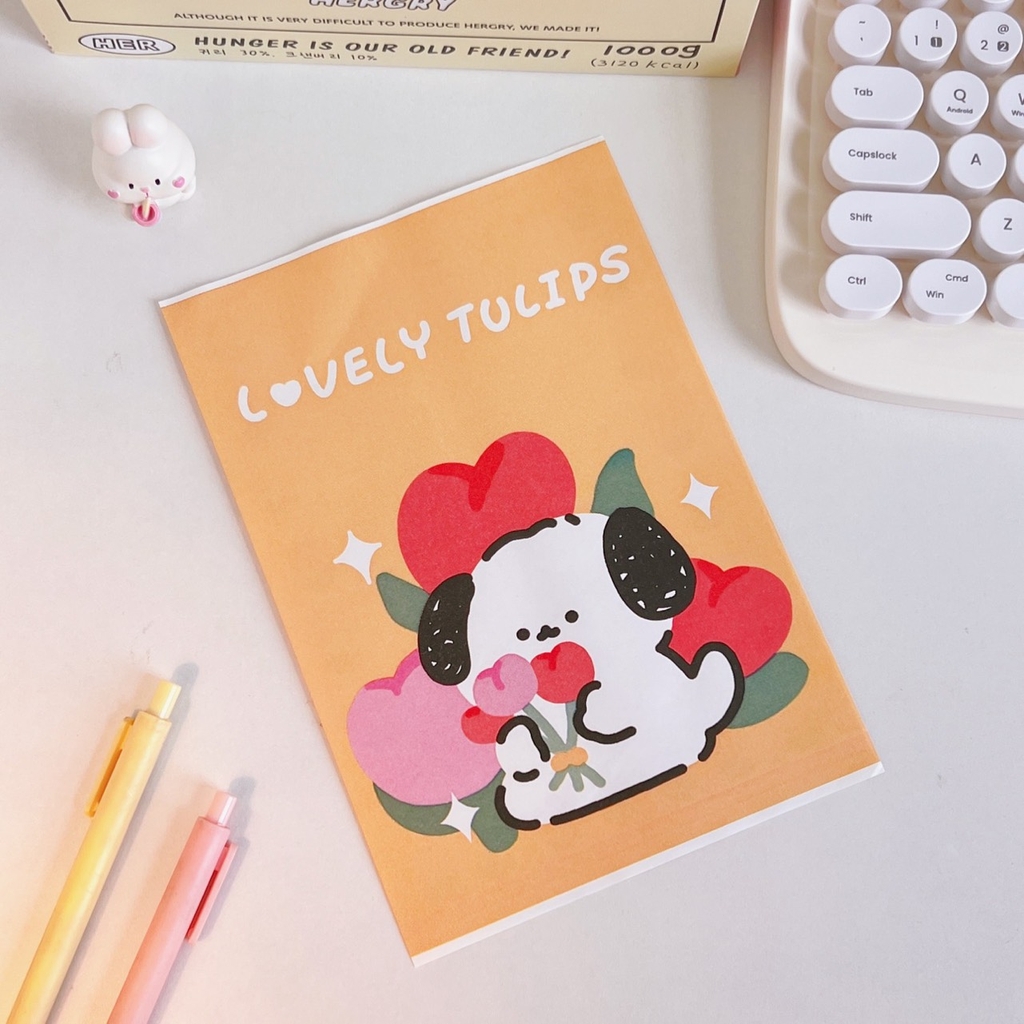 Túi giấy lụa hình cún hoa tulip (14.5cm x 21cm)