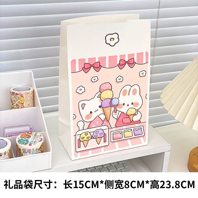 Túi giấy hoạt hình gấu + thỏ trắng size to (15cm x 8cm x 23.8cm)