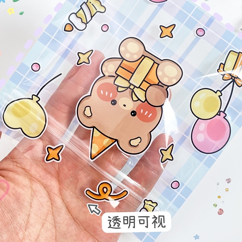 Túi zip vuông PVC hình gấu cute (14cm x 14cm)