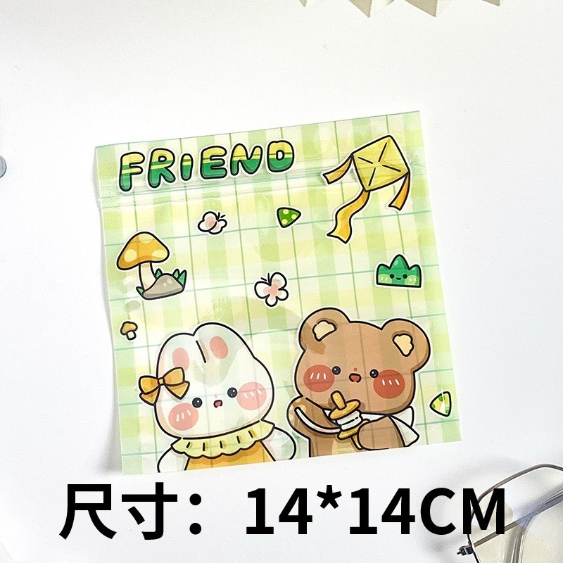 Túi zip vuông PVC hình gấu cute (14cm x 14cm)