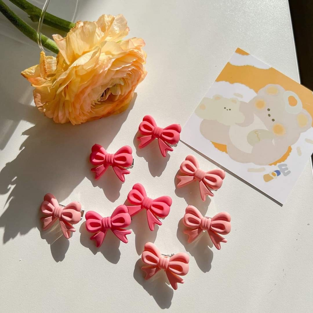 Kẹp tóc mái nơ hồng cute (set 2 cái)