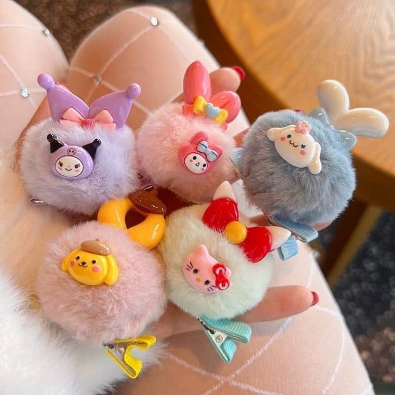 Kẹp tóc mái lông mịn, kẹp mái bé gái hoạt hình Sanrio (Set 2 cái)