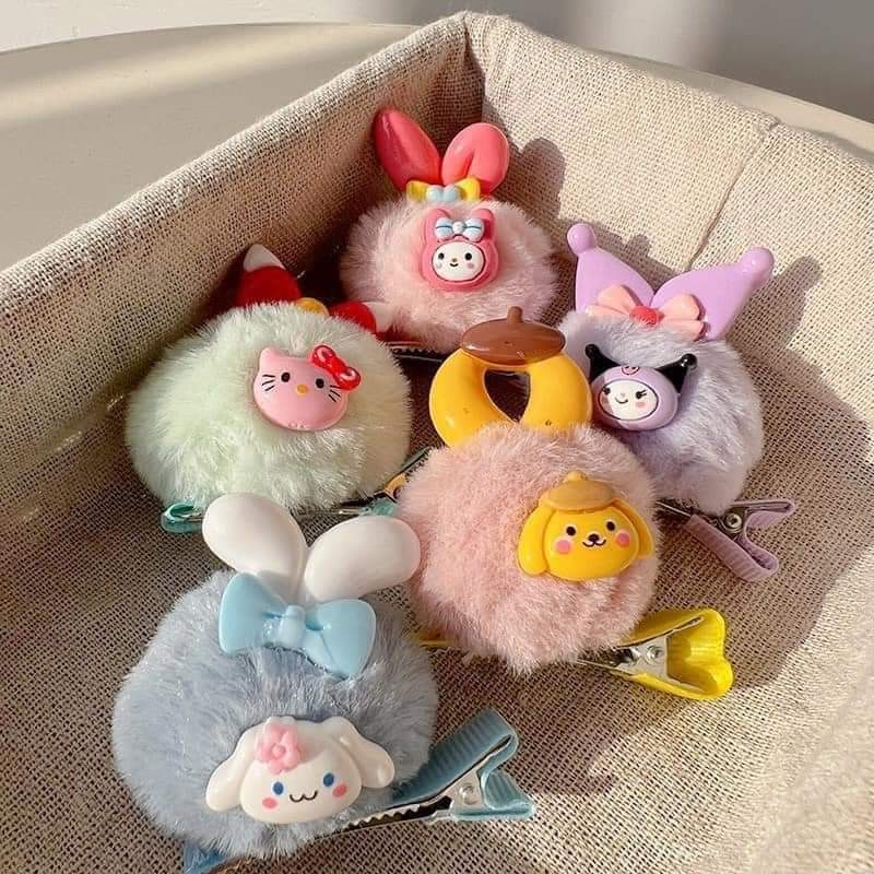 Kẹp tóc mái lông mịn, kẹp mái bé gái hoạt hình Sanrio (Set 2 cái)