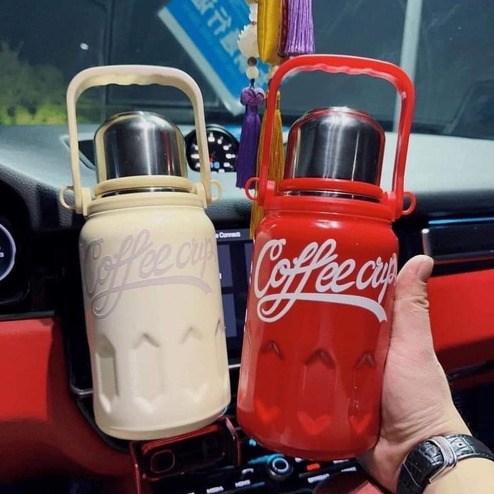 Bình giữ nhiệt có quai xách và dây đeo Coffee Cup - 1200ml (màu trắng + đỏ)