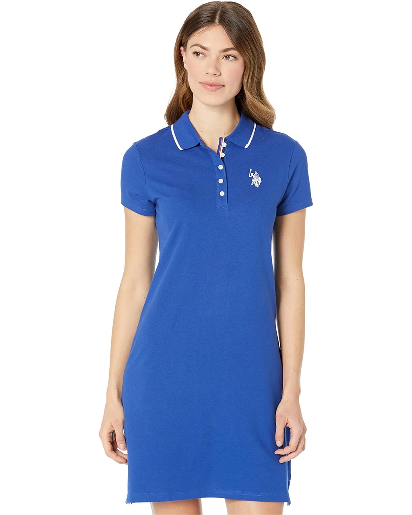 Váy nữ US POLO ASSN Solid Polo Dress  Xanh Blue